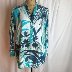 Jams World Lapis Garden Popover Blouse